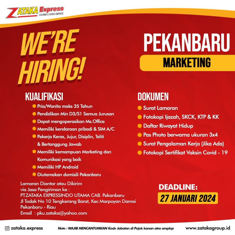 Loker Marketing Zataka Pekanbaru